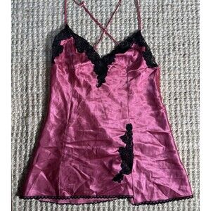 Vintage Fredericks of Hollywood Satin Slip Chemise Medium Nightgown Pink Lace